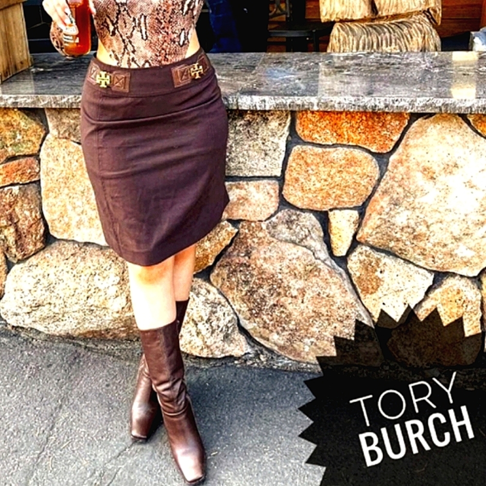 Tory Burch Dark Brown Wool Midi Skirt
